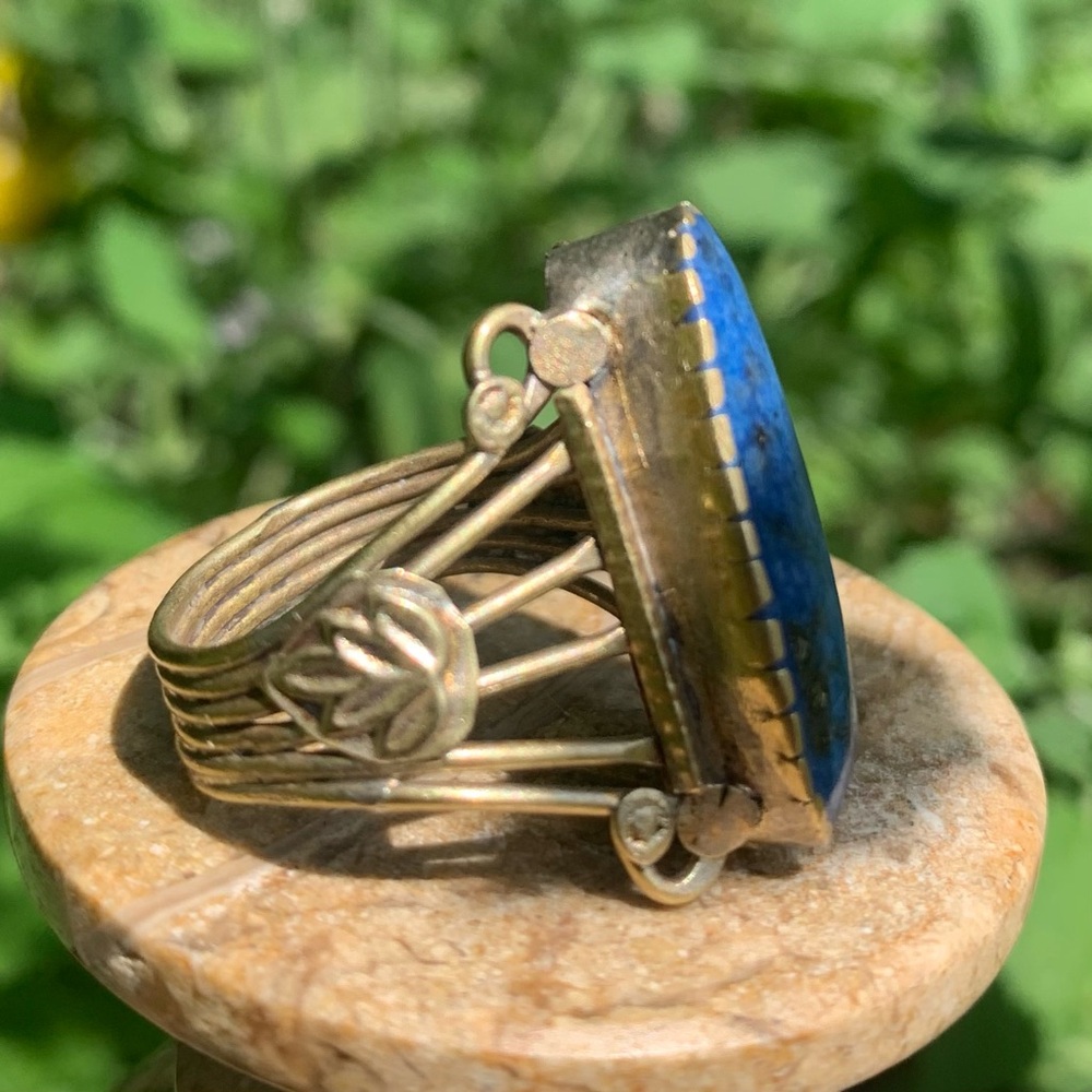 Vintage Afgan Lapis Lazuli Large Ring Sz 7 Tribal Native Elongated Cabochon Blue - Picture 6 of 16